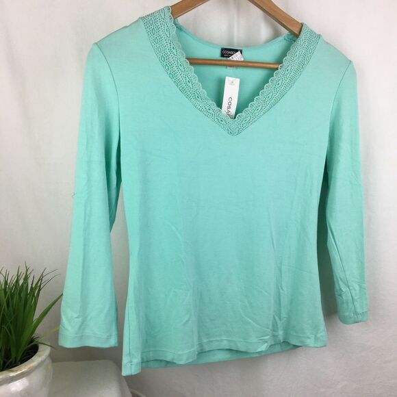 Cosabella Lace Trim Blue Long Sleeve Top M NEW - Picture 2 of 11